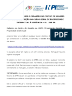 Informações Sobre O Cadastro No Centro de Usuário Da Ompi E Inscrição No Curso Geral de Propriedade Intelectual À Distância - DL 101P BR