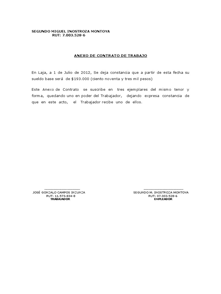 Anexo Aumento de Sueldo