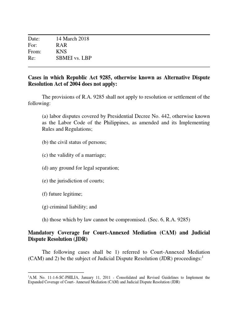 Adr and JDR Memo | PDF | Alternative Dispute Resolution | Mediation