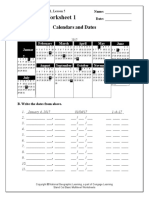 LEVEL A Worksheet 1: Calendars and Dates
