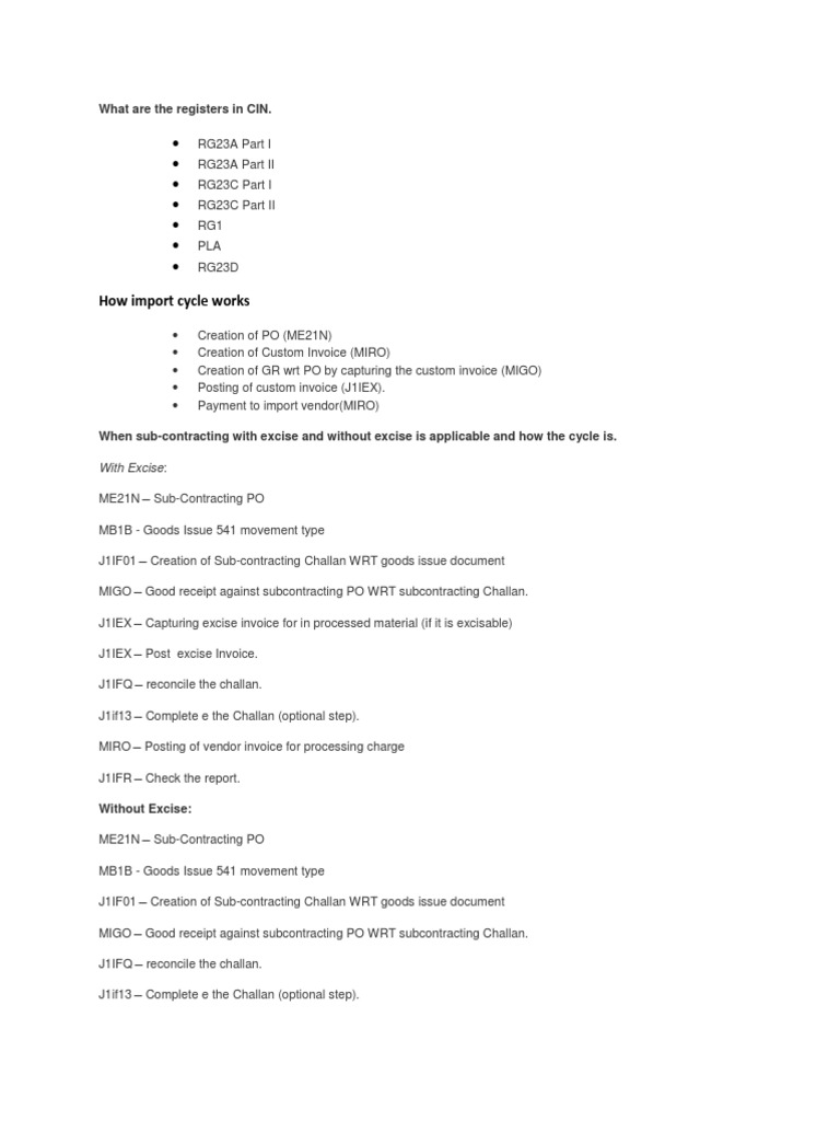 CIN Registers and Import Cycle Overview | PDF | Debits And Credits ...