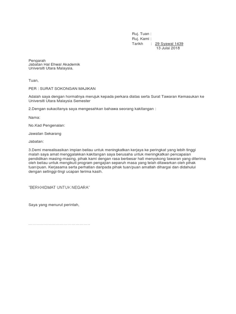Surat Sokongan Majikan Pdf