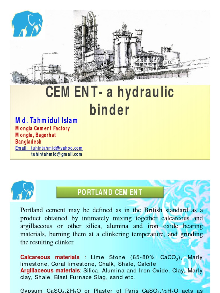 CEMENT The Hydraulic Binder PDF Cement Industrial Processes