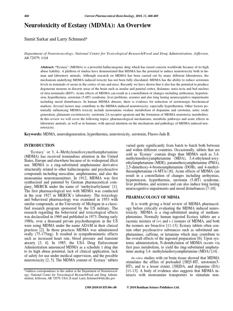 Neurotoxicity of Ecstasy (MDMA) : An Overview | PDF | Mdma | Serotonin