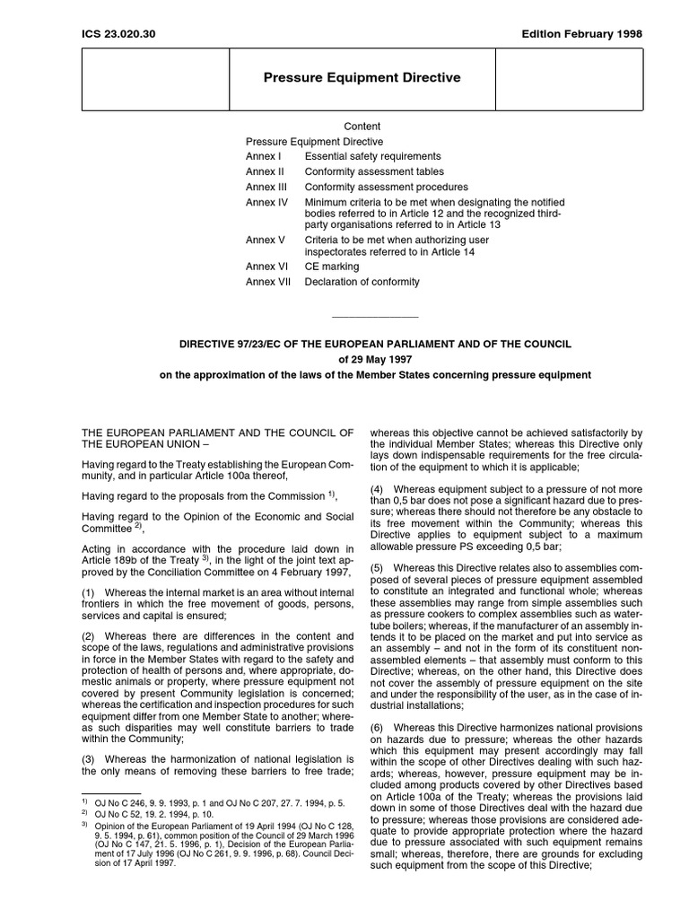 Directive 97 23 Ec | PDF | Safety | Pipe (Fluid Conveyance)