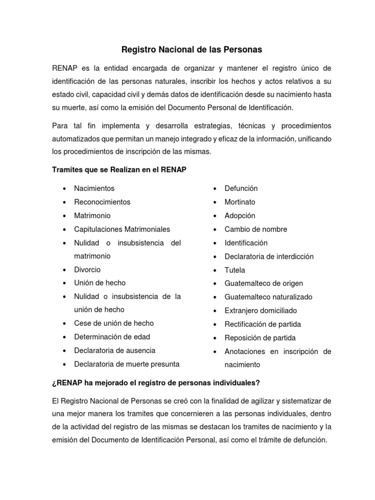 Registro Nacional De Las Personas Pdf Guatemala Business
