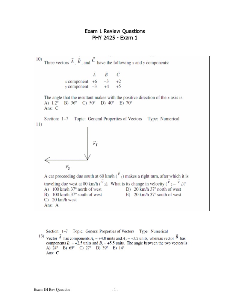 Exam 1h Rev Ques Velocity Quantity