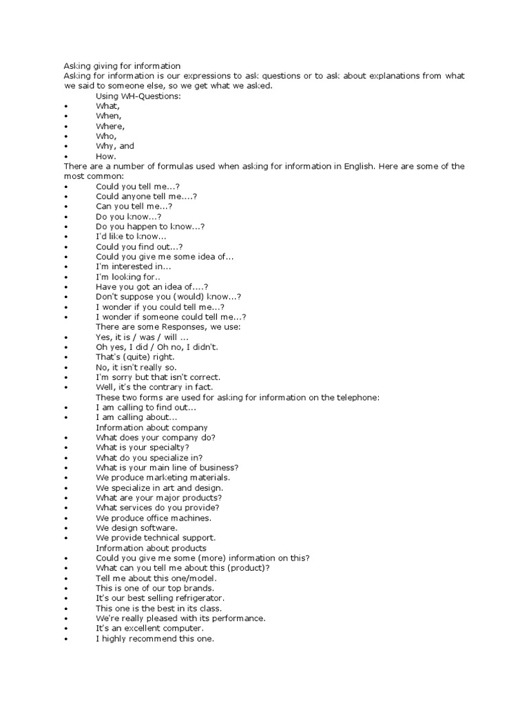 Asking and Giving Information in English | PDF | Question | Technical ...