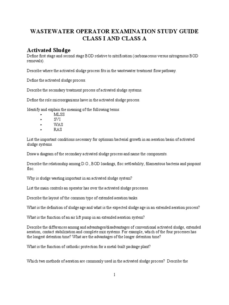 Wastewater Operator Exam Study Guide | PDF | Sewage Treatment | Chemistry