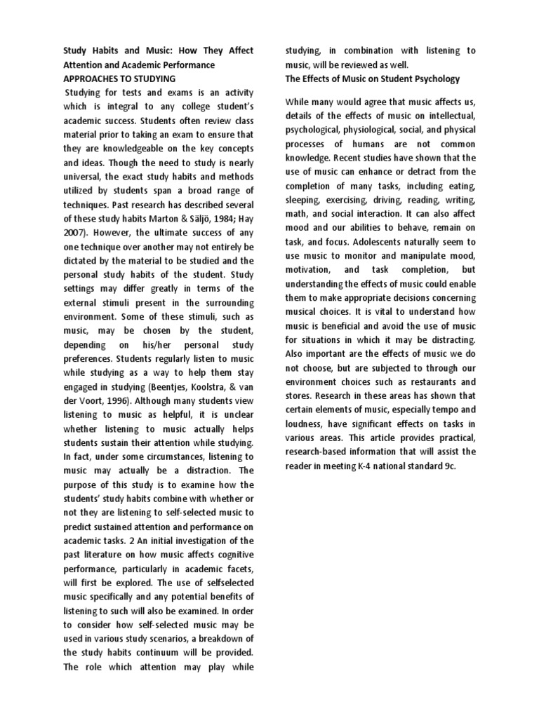 The Effects of Listening to Music While Studying: An Analysis of How ...