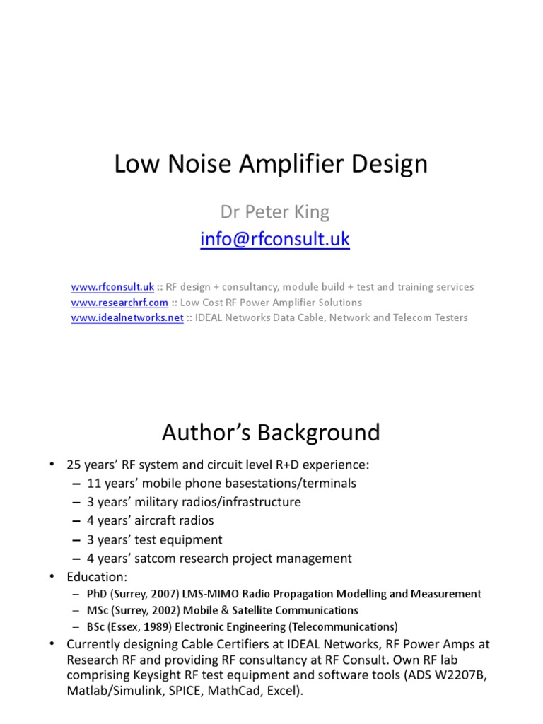 Low Noise Amplifier Design Overview | PDF | Amplifier | Radio Frequency