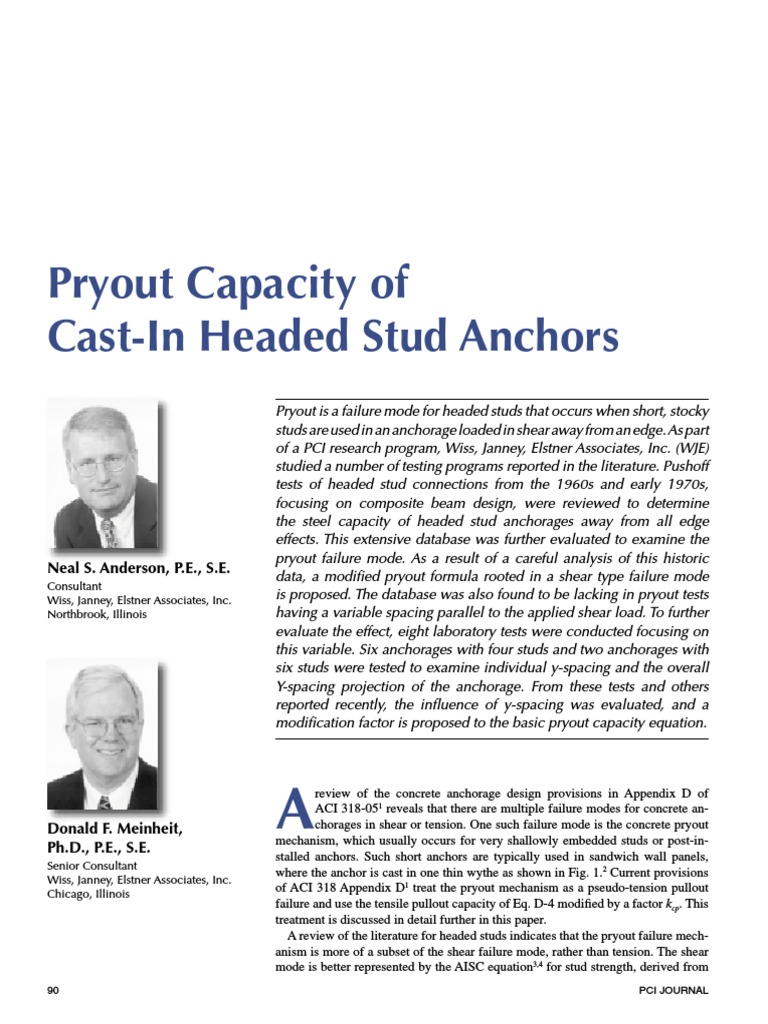 Pryout Capacity of CastIn Headed Stud Anchors PDF PDF Beam