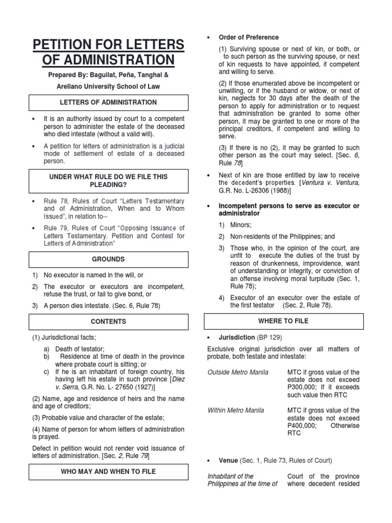Petition for Letters of Administration | PDF | Will And Testament ...