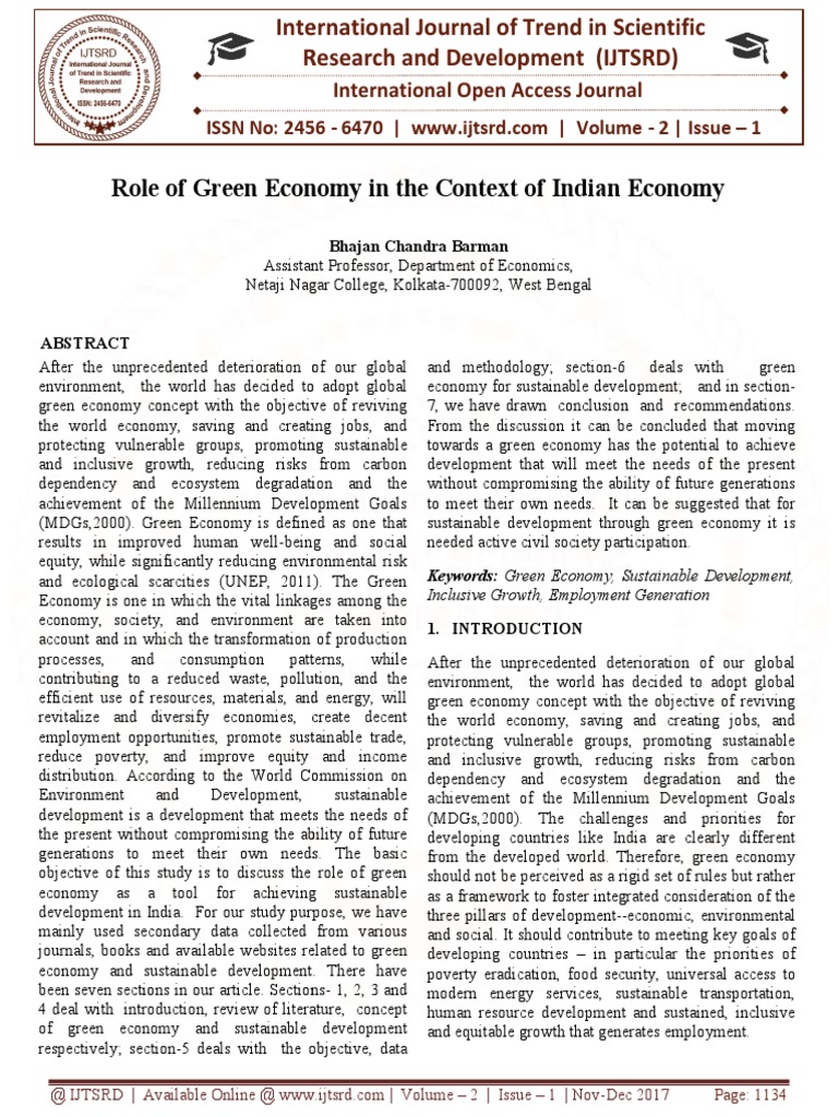 Green Economy's Role in India's Development | PDF | Green Economy ...