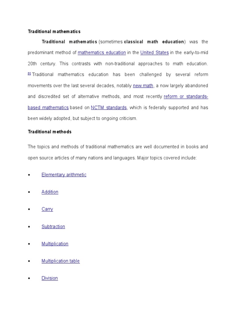Traditional Mathematics (Sometimes Classical Math Education) Was The ...