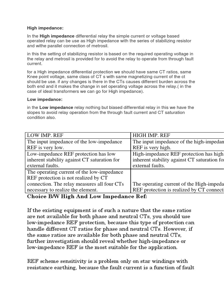 High and Low Impedance Protection PDF Electrical Impedance Relay