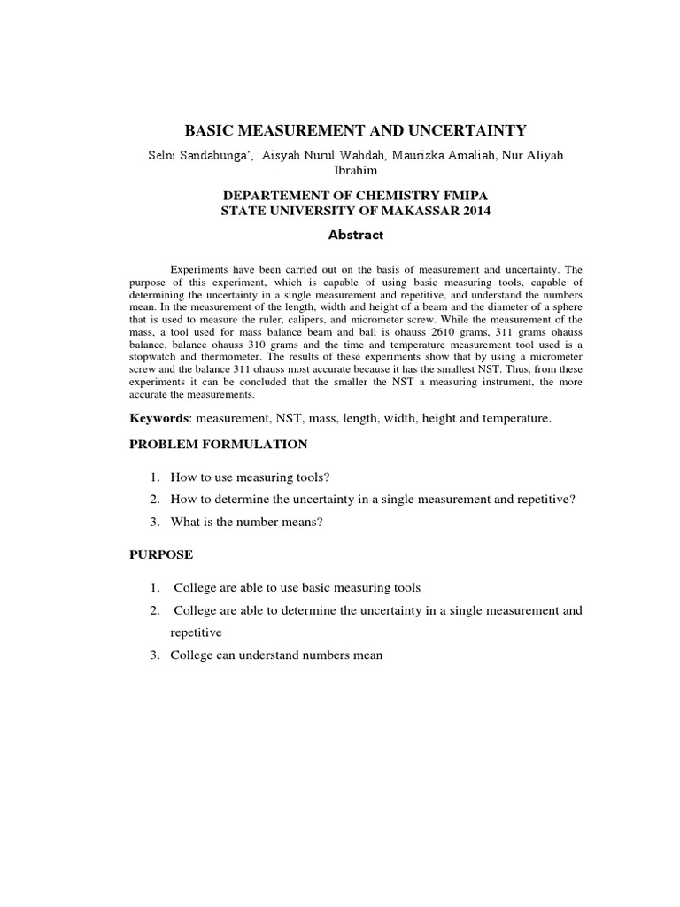 Measurement Uncertainty in Lab Tools | PDF | Significant Figures ...