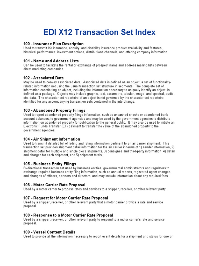 EDI X12 Transaction Set Index | PDF