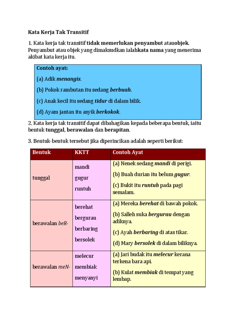 Kata Kerja Tak Transitif Pdf