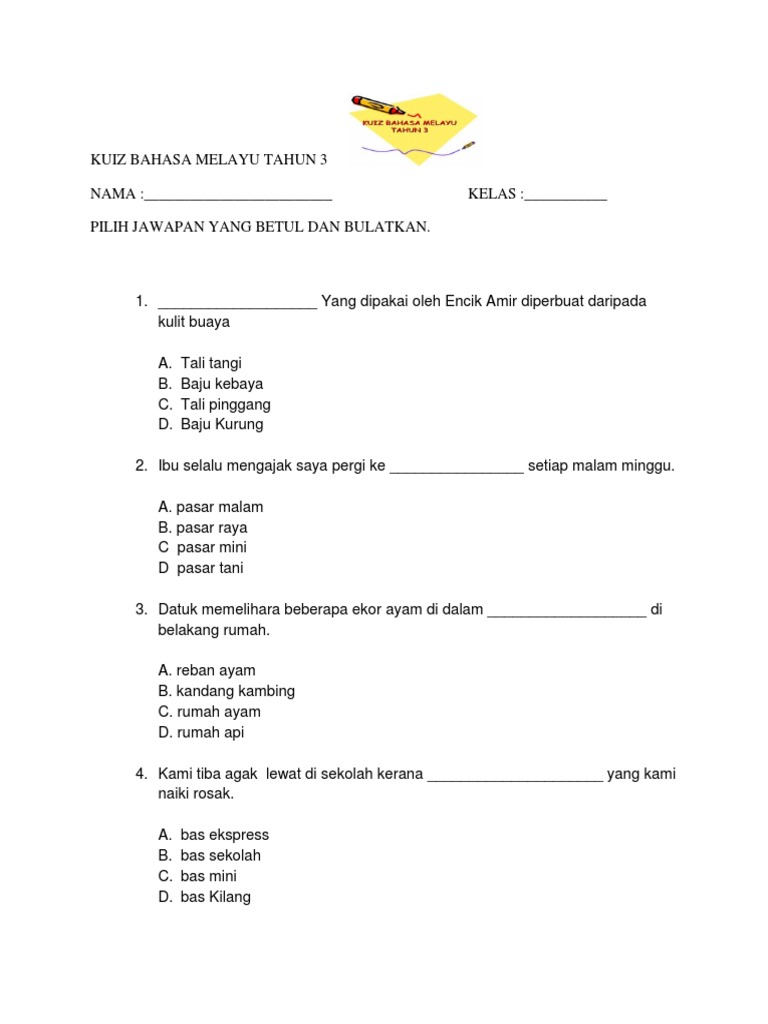 Kuiz Bahasa Melayu Tahun 3 Pdf