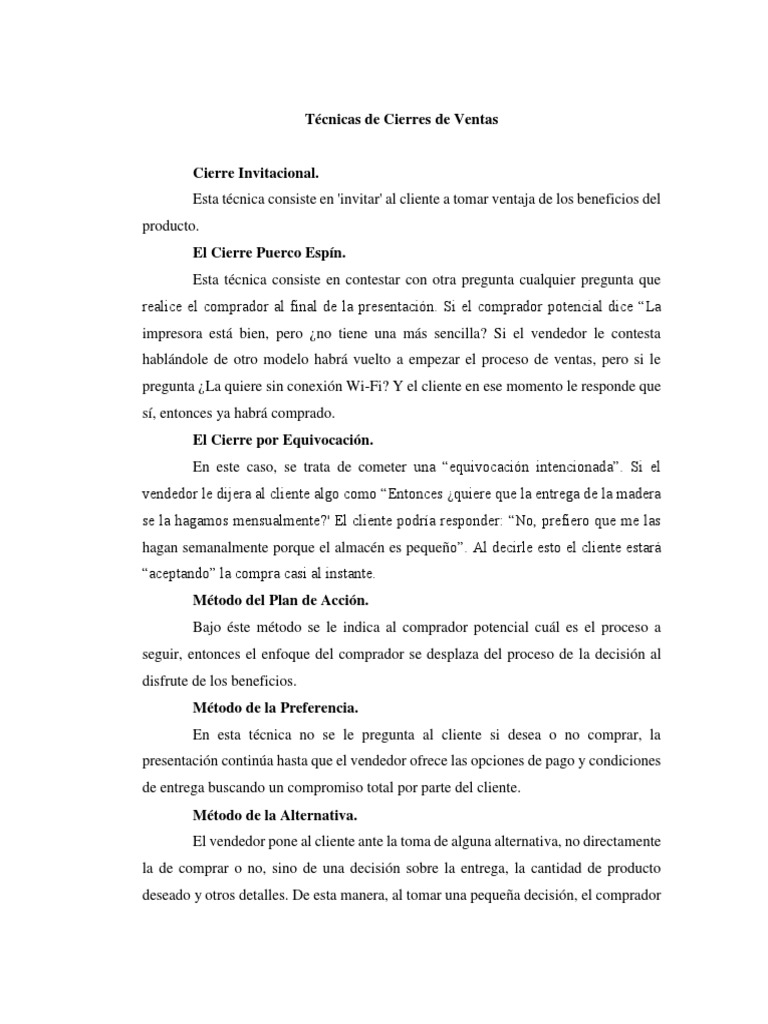 Técnicas de Cierres de Ventas | PDF | Cliente | Precios