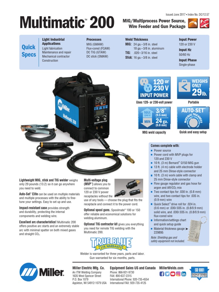 Multimatic 200: Quick Specs | PDF | Electrical Connector | Welding