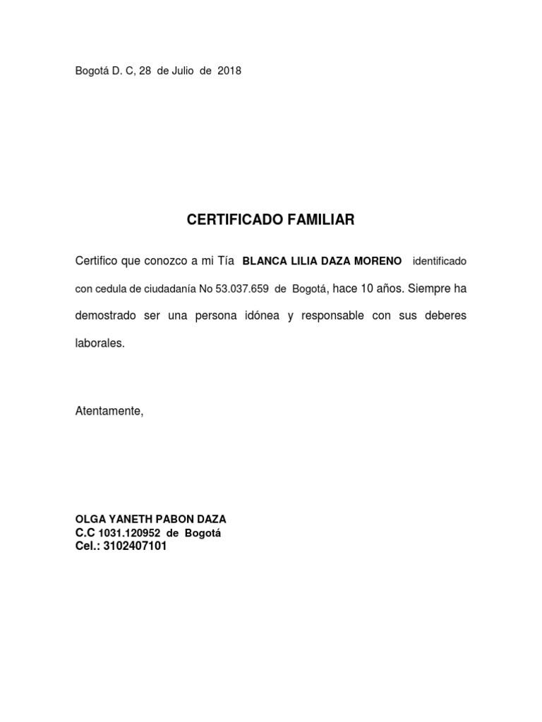 Certificado Familiar PDF