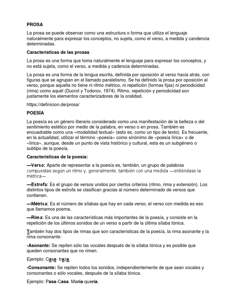 Características de la Prosa y Géneros | PDF | Leyendas | Prosa