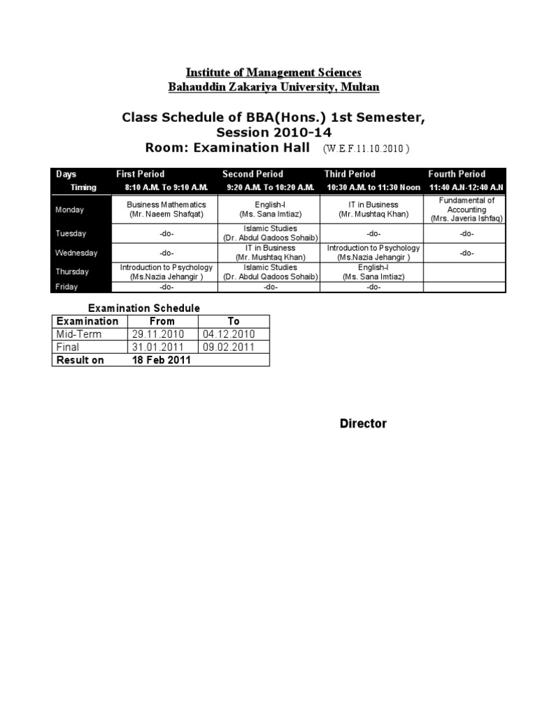 BBA and MBA Class Schedules 2010-2011 | PDF | Academic Term | Business