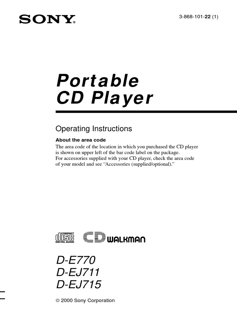 Sony De770 CD Player Manual | PDF | Battery (Electricity) | Headphones