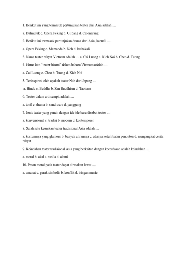Bahan Soal Seni Teater Kelas 9