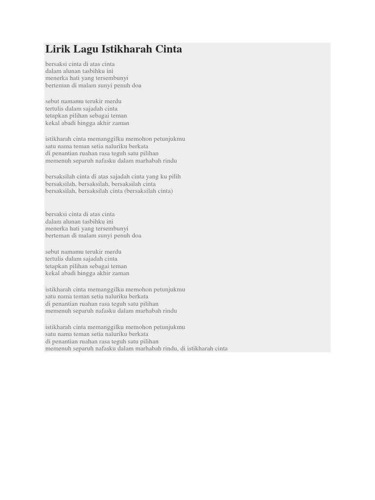Lirik Lagu Istikharah Cinta Pdf