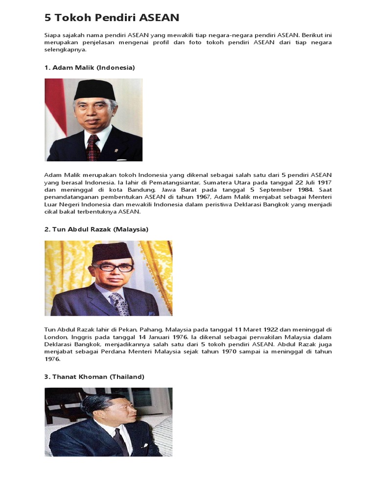 5 Tokoh Pendiri Asean
