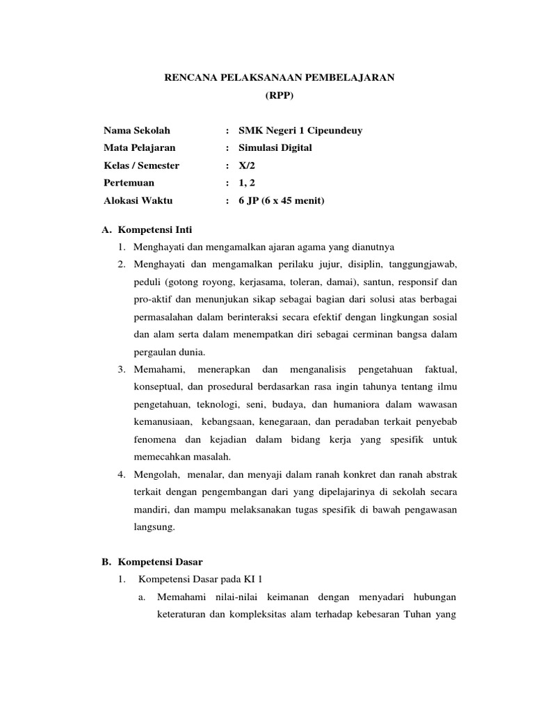 RPP SIMDIG X Genap (Pertemuan 1) Buku Digital | PDF