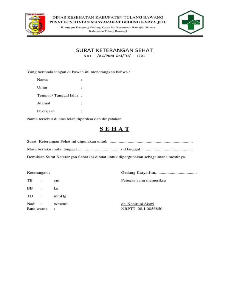 Surat Keterangan Sehat