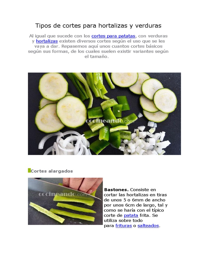 TODOS los tipos de cortes de verduras, hortalizas y patatas