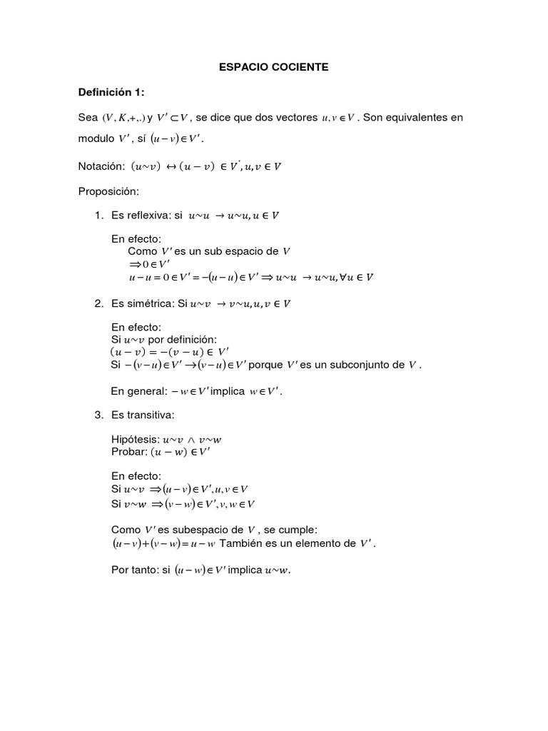 Espacio Vectorial Cociente y Clases | PDF