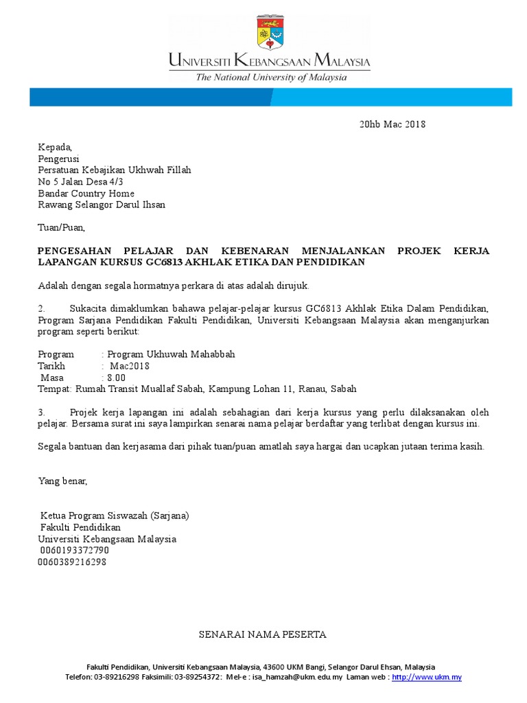 Contoh Surat Kebenaran Projek 1 Pdf
