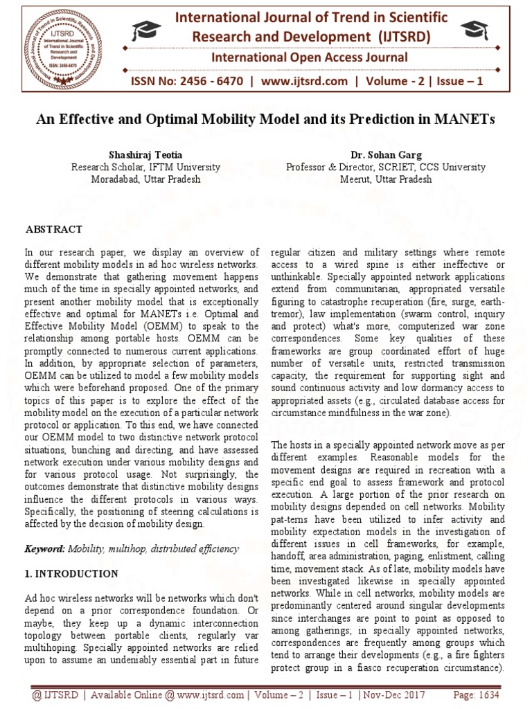 Optimal Mobility Model for MANETs | PDF | Routing | Wireless Ad Hoc Network