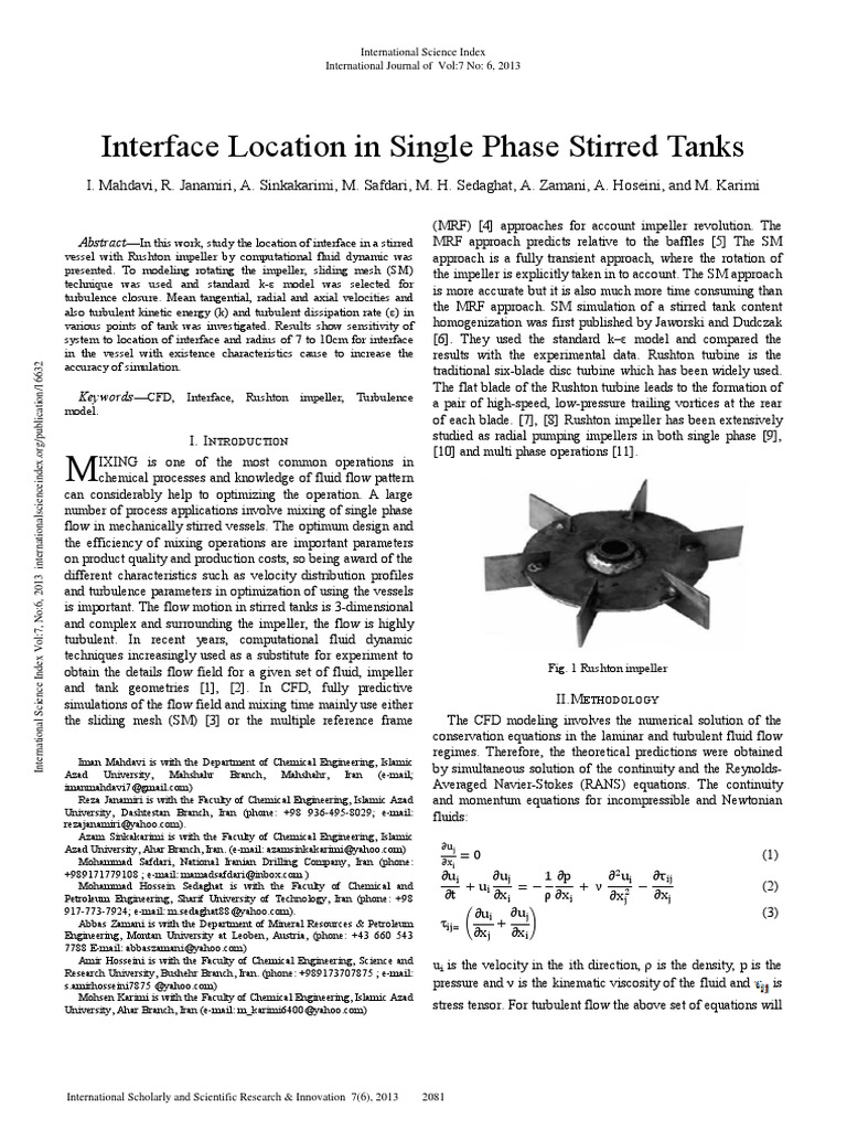The Effect of Impeller and Tank Geometry On Power Number For A Pitched ...