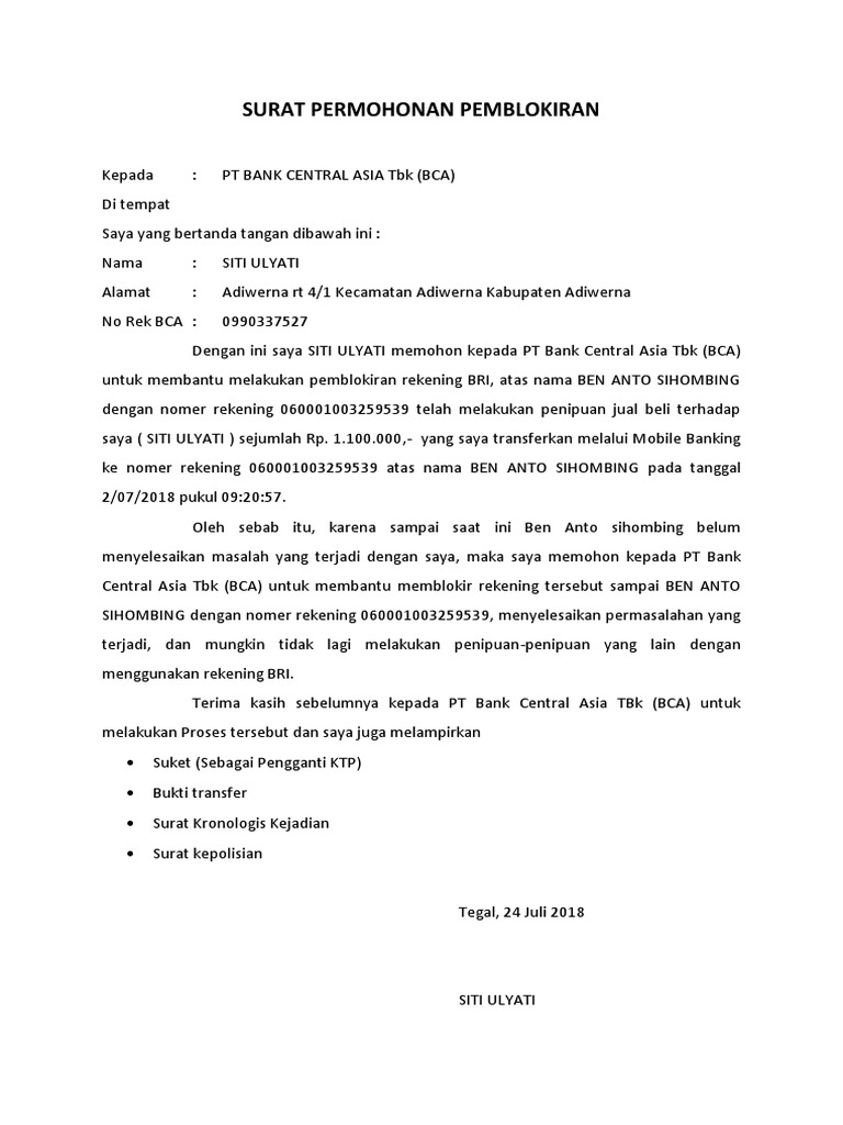 Surat Permohonan Pemblokiran