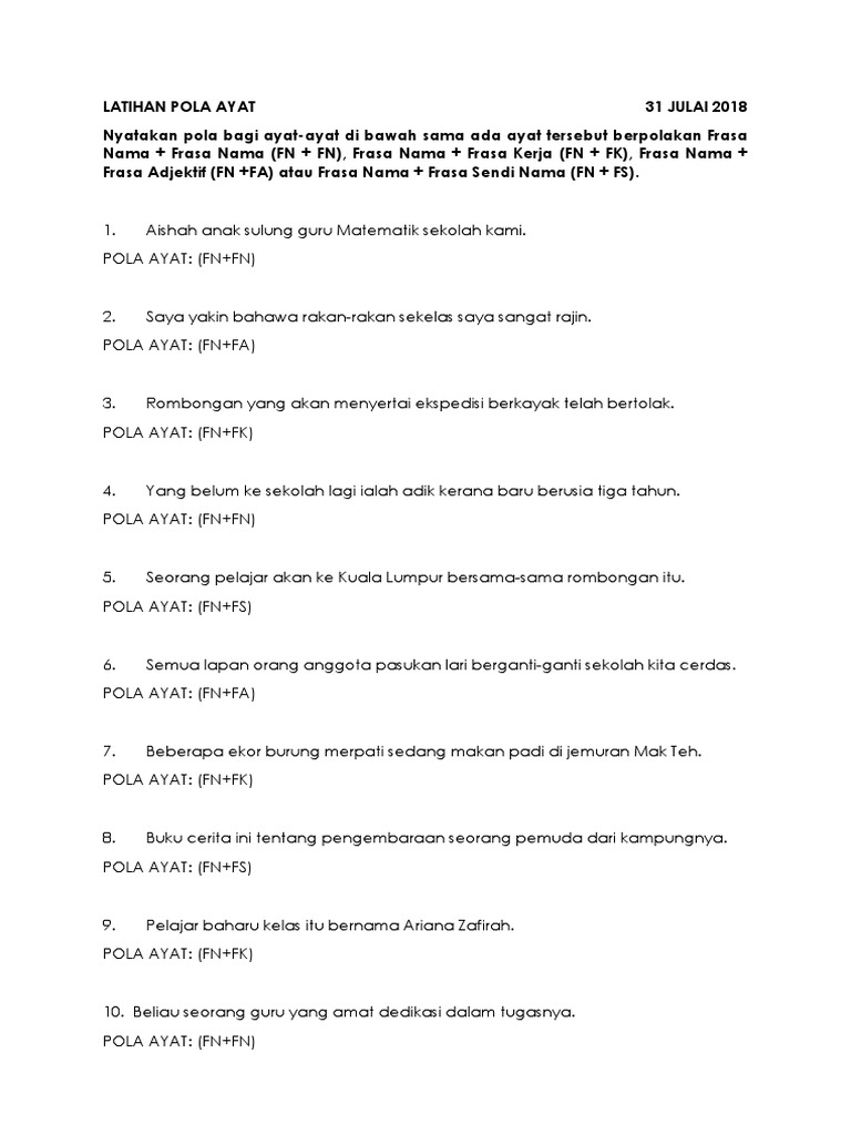 Latihan Pola Ayat f2 | PDF