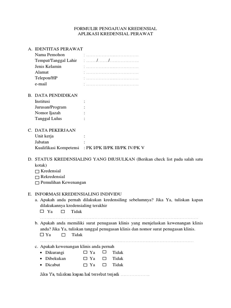 FORMULIR PENGAJUAN KREDENSIAL Perawat PDF