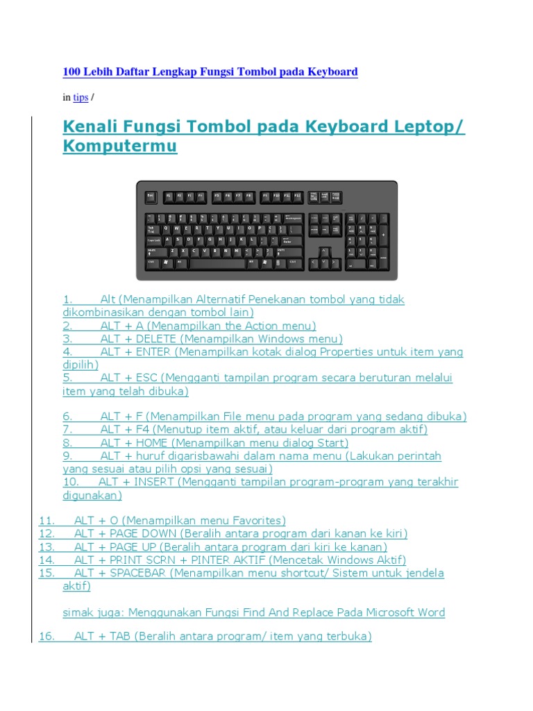 Fungsi Lengkap Tombol Keyboard | PDF | Komputer