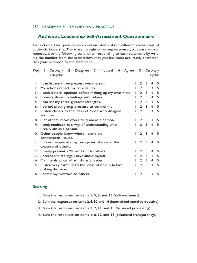 Authentic Leadership Self-Assessment | PDF | Leadership | Applied ...