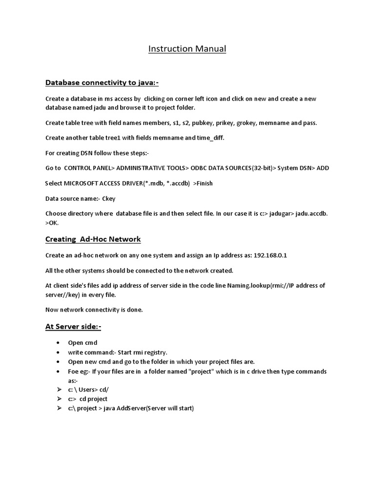 Instruction Manual: Database Connectivity To Java | PDF