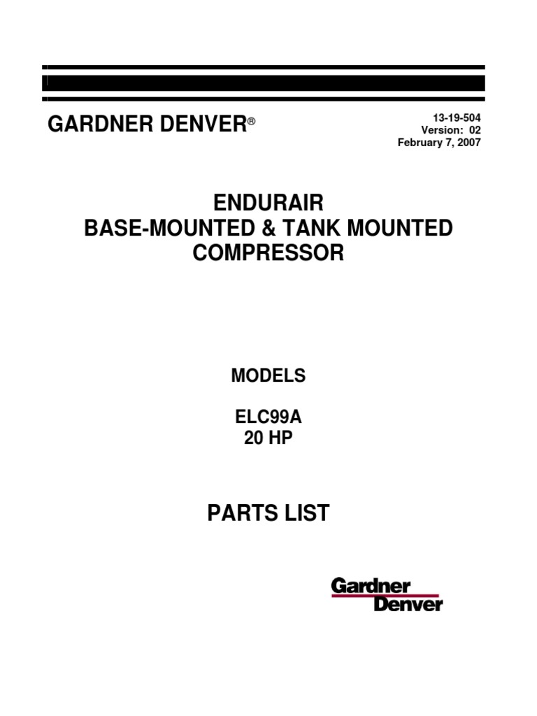 Gardner Denver Part List Gardner Denver Elc99a | PDF | Valve | Bearing  (Mechanical), image size:768x1024