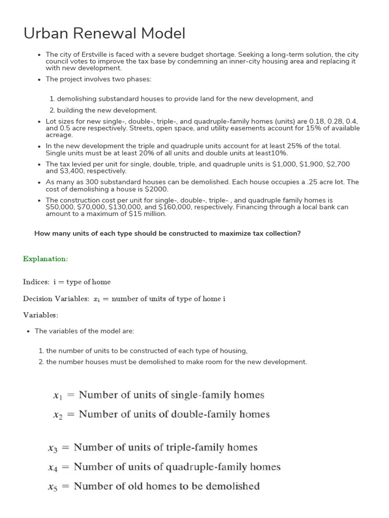 Urban Renewal Model | PDF | Linear Programming | Applied Mathematics