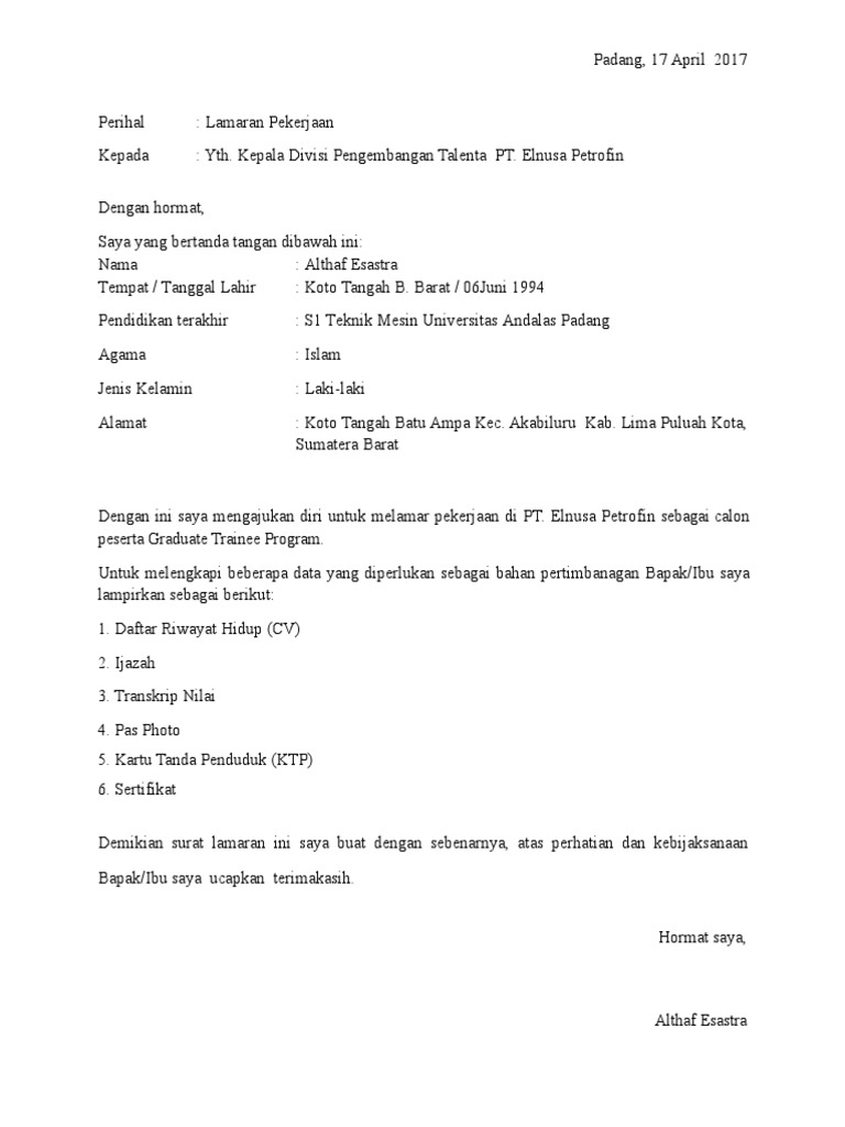 Surat Lamaran Kerja