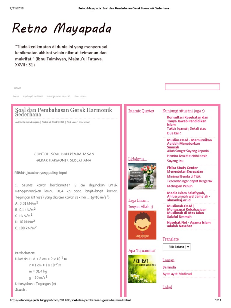 Contoh Soal Gerak Harmonis Sederhana Dan Pembahasannya